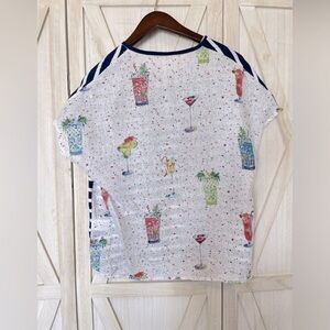 Vilagallo Striped Linen Back Cocktail Relaxed Fit Short Sleeves‎ Top Size S